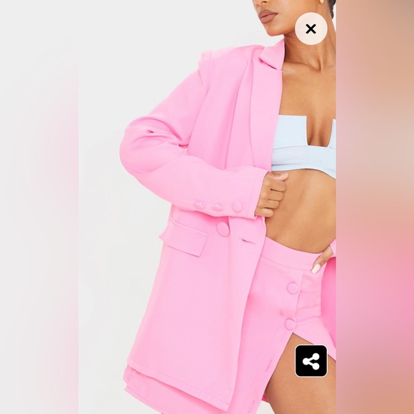 Pretty Little Thing Candy Pink Woven Button Sleeve Detail Blazer - Picture 9 of 9